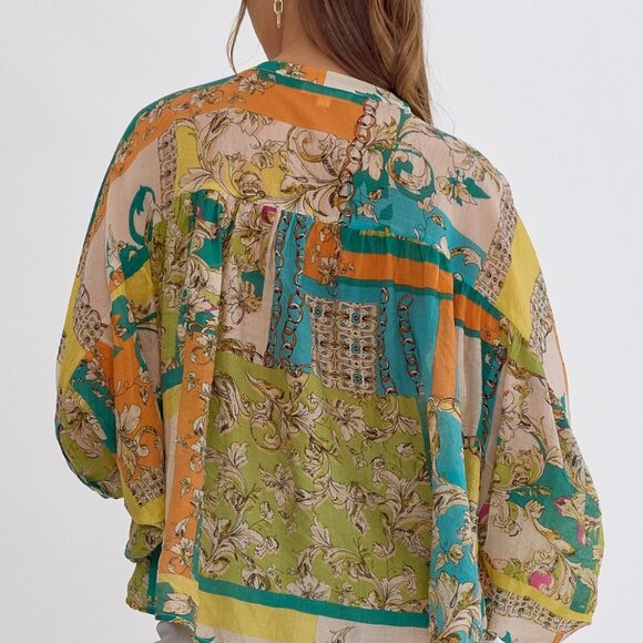 NWT - Entro Mixed print 3/4 sleeve top - Size S - Picture 3 of 7